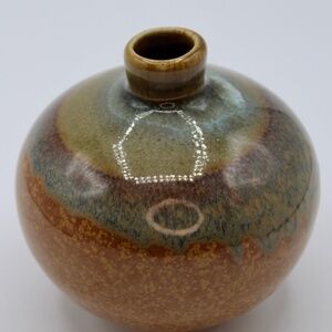 Vintage Ceramic Earth (Blues & Browns) Tone Ceramic Vase 4 1/2 in by 4 in